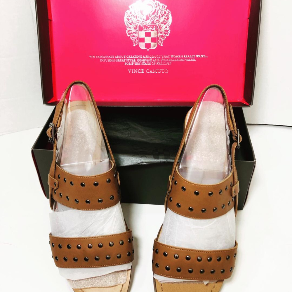 SOLD Vince Camuto Rickita Tan Stud Leather Sandal - Picture 6 of 8